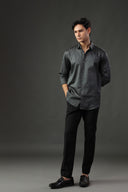 Charcoal Hand Embroidered Satin Shirt