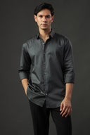 Charcoal Hand Embroidered Satin Shirt