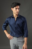 Blue Empire Satin Shirt